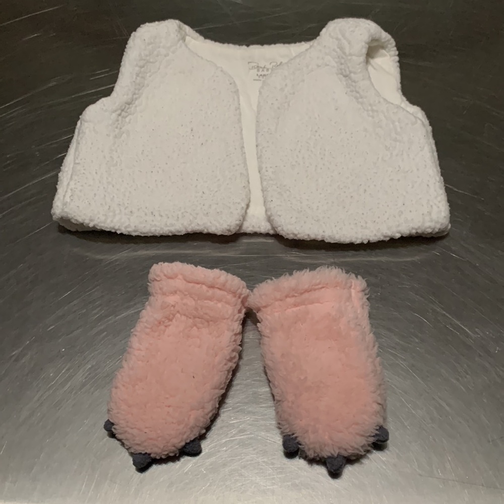Rene Rofe and Just One You Sherpa Set of Vest and Booties/Mittens